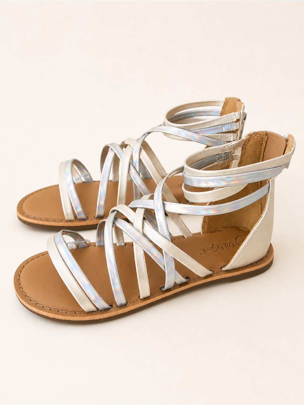 3/$30 Cat&Jack Girls' Strappy Holographic Gladiator Sandals - Youth size 1
